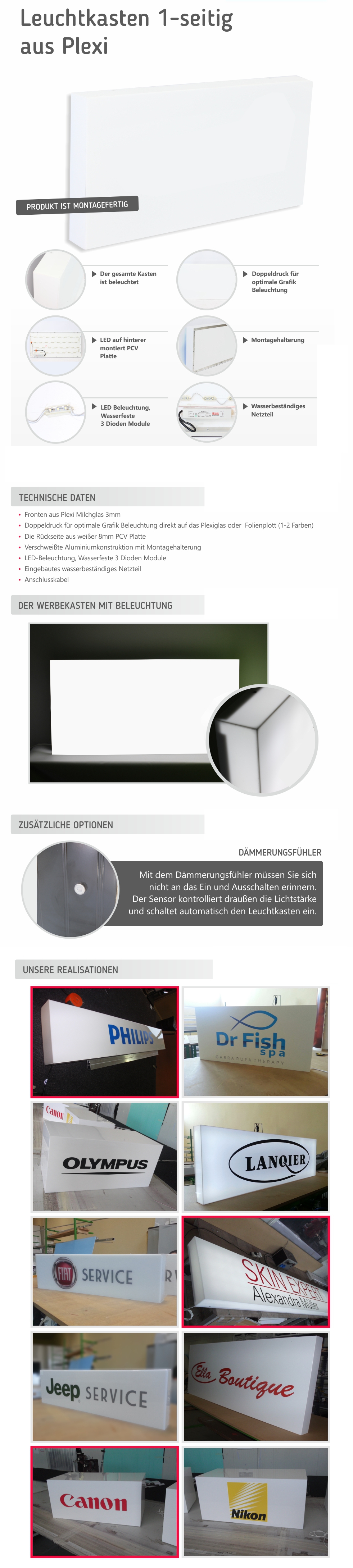 Leuchtkasten aus PLEXI LED 90x50cm 1-seitig Digitaldruck Design Gratis